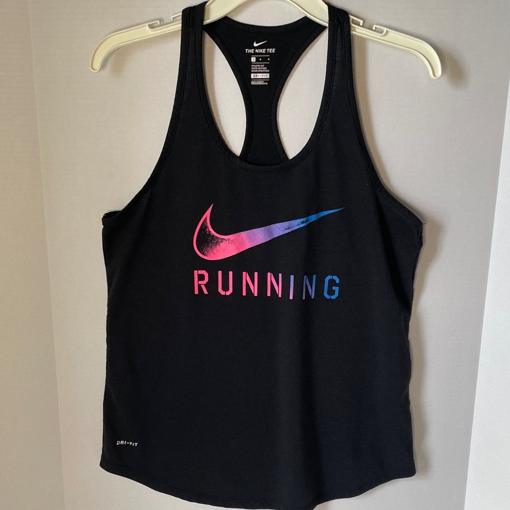 Nike Women's Size Large  Black Tank Top   Logo Razor Back Cotton Dri-fit